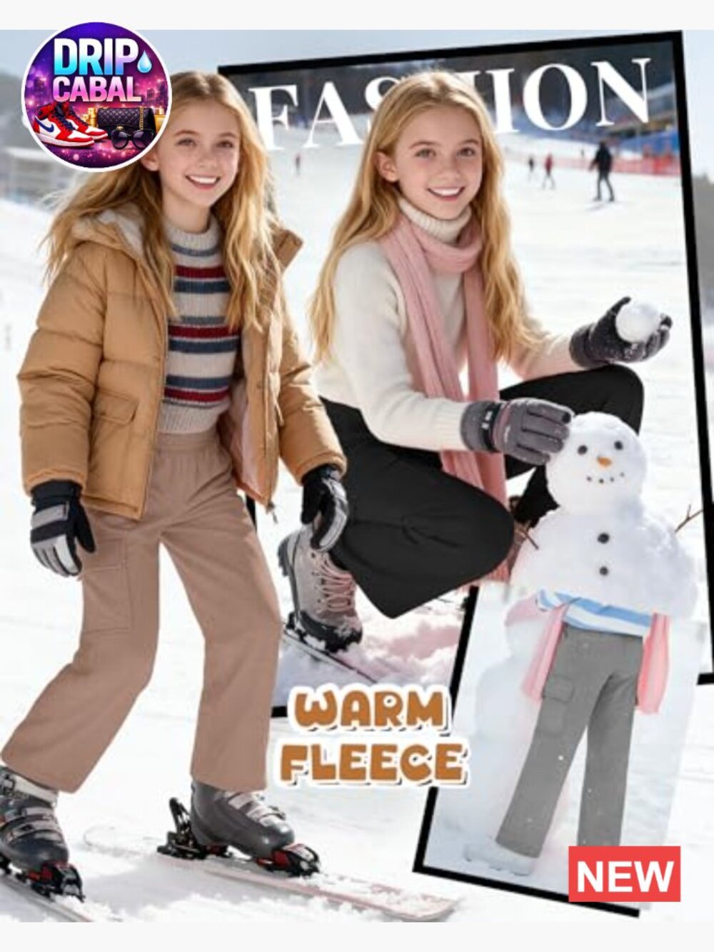 3 Pack Girls Thermal Fleece Cargo Sweatpants 5-14y 4 Pockets Wide Leg High - Picture 2 of 7